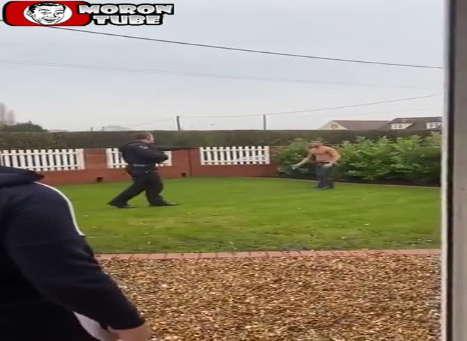 Video :The cops use a taser to settle him down after he terrorizes the neighborhood